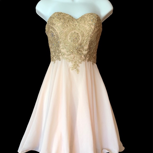 Baby online Dress champagne sweetheart neck lace applique short prom dress Sz S - Picture 10 of 12